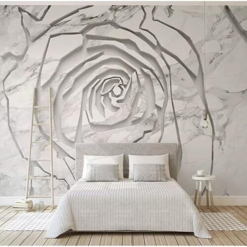 Custom Mural Wallpaper Modern Jazz White Marble Texture Stitching 3D Rose Wall Cloth Living Room TV Background Wall Decoration