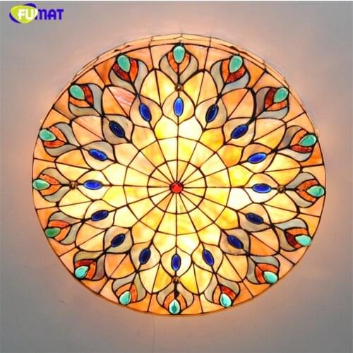 FUMAT Tiffany Ceiling Lamps LED Natural Shell Shade Lamps Living room Peacock feathers Ceiling Lights For Bed Room Lights