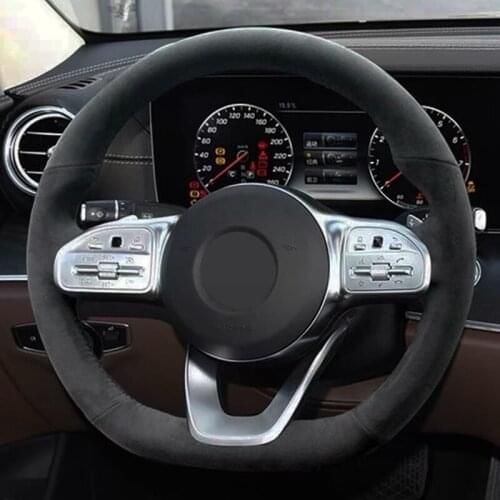 Hand-Stitched Black Carbon Fiber Suede Car Steering Wheel Covers For Mercedes-Benz A-Class W177 2018-2021 B Class C Class CLS