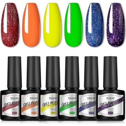 ROSALIND Gel Nail Polish Kits 6pcs 8ML Hybrid Varnish Manicure Set Soak Off Nail Art Semi Permanent Base Top Coat UV LED Gel