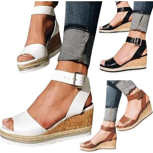 Platform Wedge Sandals Open Toe Casual Summer Ankle Strap Shoes Cross Girls For Women Candy Color Shoes Size 38-41