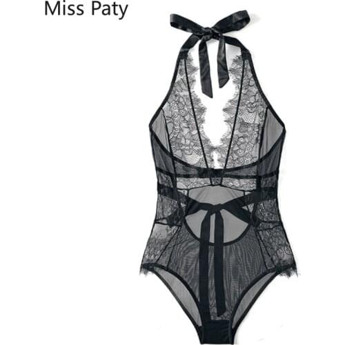 M L XL XXL Sexy Lace Bodysuits Black Ladies plus size pajamas jumpsuit gauze ultra-thin Transparent Shapewear female sleepwear