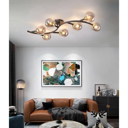 Modern Glass Ball LED Ceiling Lamp For Bedroom Creative Tree Branch Ceiling Lam/ Light Fixture Lustre Luminaire Lampara