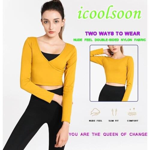 ICOOLSOON Autumn and winter new fashion wear nude-felling long-sleeved sports running crop top women dance elastic yoga shirts