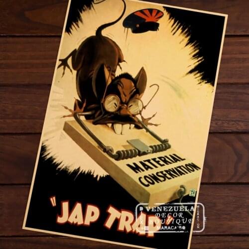 Funny mousetrap US anti-Jap Pacific WW2 German Vintage propaganda Retro Canvas Wall Stickers Posters Bar Home Decor Gift