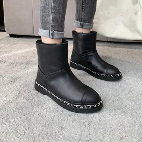Snow boots Slip On Winter Fur Inside Genuine Leather Women Shoes Comfortable Flat Warm Short Boots