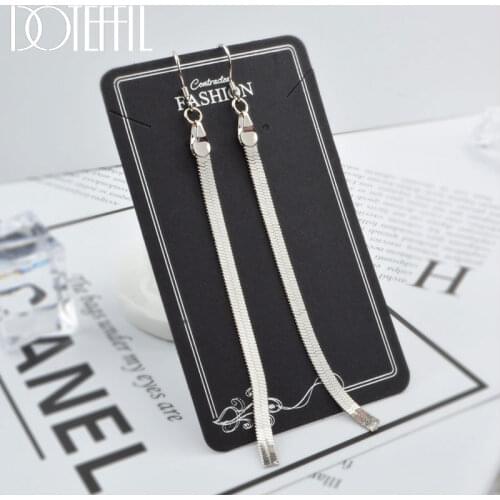 DOTEFFIL 925 Sterling Silver Gold Snake Bone Tassel Pendant Earrings Charm Women Jewelry Fashion Wedding Anniversary Party Gift