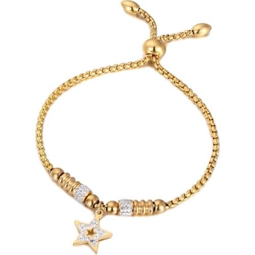 Beautiful Adjustable Size Zircon Star Bracelet for Women Stainless Steel Bead snake chain Bracelet Gold plating jewelry