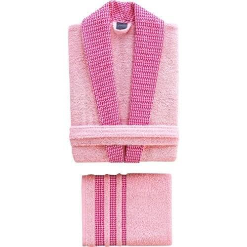 Embroidered 100% Cotton 2 Piece Womens Bathrobe Set-Powder