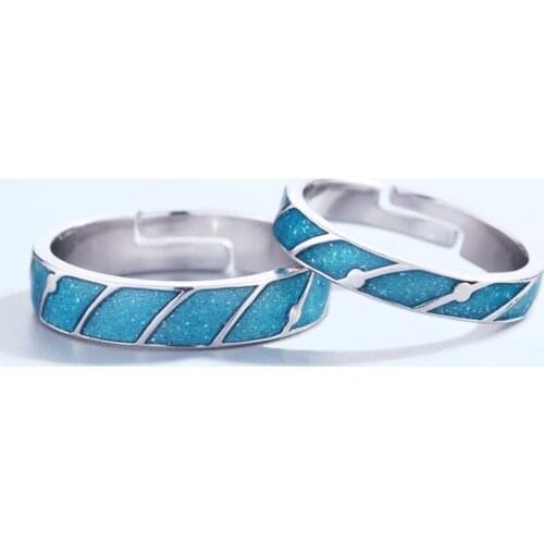 Sole Memory Original Blue Starry Meteor Sweet Romantic Couple Ring 925 Sterling Silver Female Resizable Opening Rings SRI451