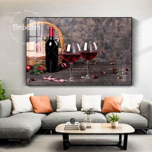 1 Pieces Bottles And Red Wine Glass HD Print On Canvas Pictures For Home Decor Dinning Room Wall Art Pictures Kitchen Posters