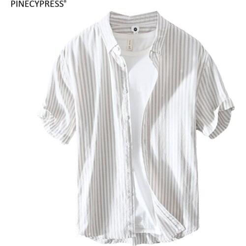100% Cotton Anti-static Anti-pilling Soft Quality Man Summer Thin Striped Short Sleeve Male Fashion Men Casual Shirt