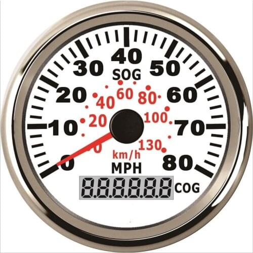 12V-24V GPS Speedometer 0-80MPH 0-130km/h Speed Gauge for Boat Yacht Vessels with Backlight 85mm (LED Shows Course not Odometer)