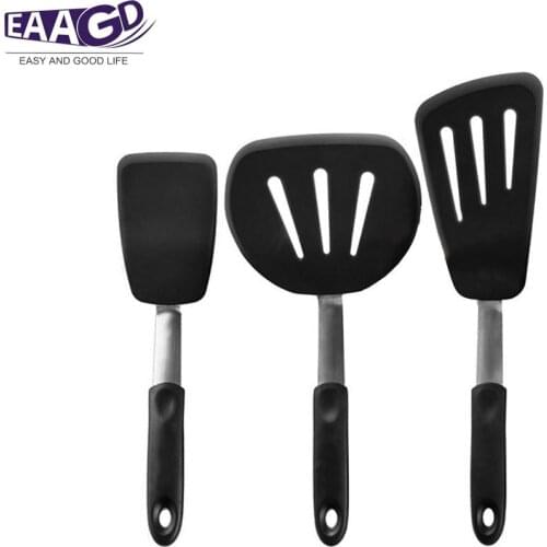 3Pcs/Set Silicone Flexible Spatula Set Heat Resistant Silicone and Flexible Stainless Steel for Non Stick Cookware