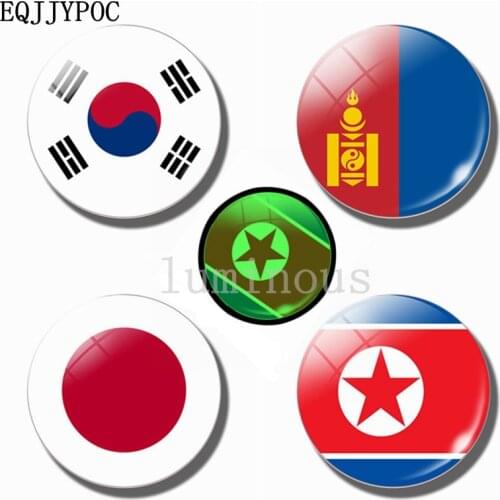30MM Refrigerator Magnet Luminous Fridge Magnet Glass Asia Flag Japan Korea Korea Mongolia Glow At Night National Flag Souvenir