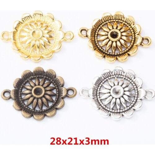 30 pieces of retro metal zinc alloy Flower double hanging connector Pendant for DIY handmade jewelry necklace making 8128