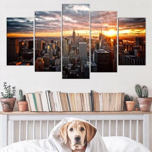5 Pieces New York Scenery Wall Art City Street Decoration Pictures for Living Room Canvas Paintings on The Wall Frame Poster