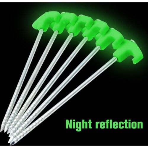 6pcs 25cm Ultralight Camping Tent Pegs Florescent Long Screw Thread Tent Stakes Steel Tent Nails Outdoor Tent Accessories X748B