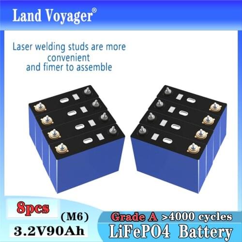 8pcs Land Voyager 3.2V 120Ah LiFePO4 Battery Pack Lithium Iron Phospha DIY 4S 12V24V 300A Motorcycle Electric Car Solar Inverter