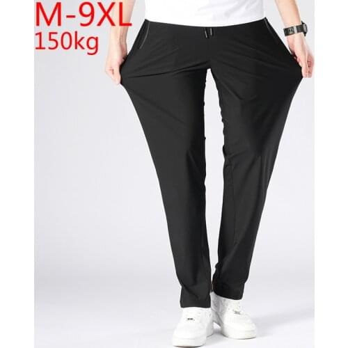 High Quality Casual Big Pants Men Summer Cool Sweatpants Male Trousers Breathable Elastic Plus Size 5XL 9XL150KG Black Pants