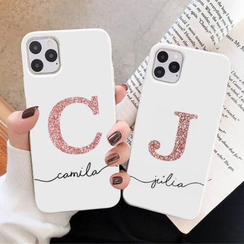ABC Name Letter Glitter Gold Phone Case White Candy Color for iPhone 11 12 mini pro XS MAX 8 7 6 6S Plus X SE 2020 XR