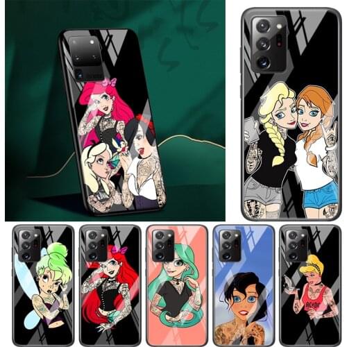 Tempered Glass Cover Disney Princess Tattoo For Samsung Galaxy S20 FE S10e S10 S9 S8 Ultra Plus Lite Plus 5G Phone Case