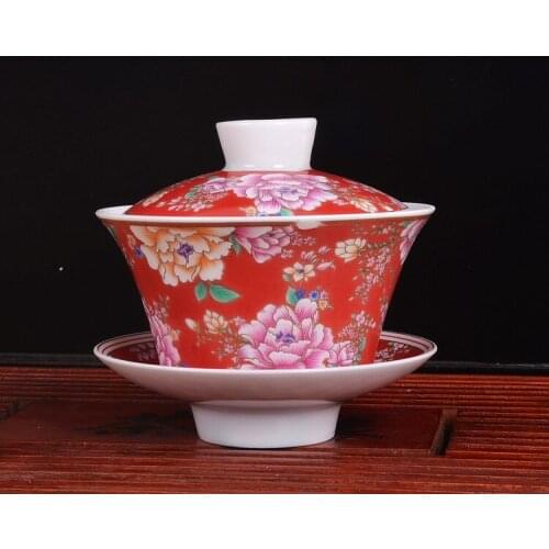 Jingdezhen New Coloured Tea Bowl Cover Bowl Sancai Bowl Respecting Tea Bowl Ceramic Kungfu Teaware