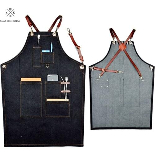 Hand-back denim apron coffee maker hairdresser restaurant handcrafted denim working apron