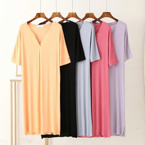 European Sexy V Neck Sleepwear Women Nightgowns Short Sleeve Cool Summer Night Dress Loose Large Size Nightshirt Outside Wear