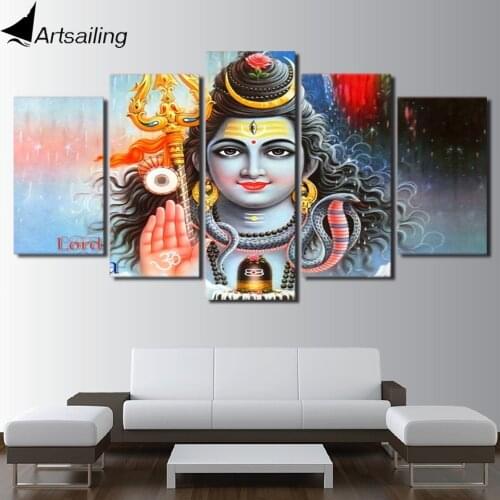 HD Printed 5 Piece Canvas Art Hindu God Art Lord Shiva Shakti Painting Wall Pictures For Living Room Free Shipping CU-2332A