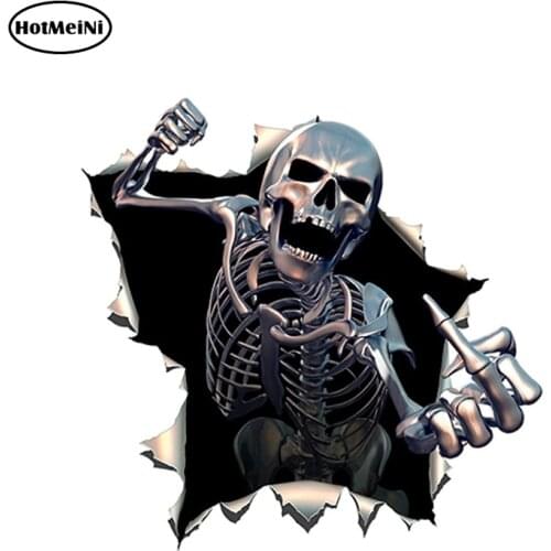 HotMeiNi 14cm x 13cm Car Sticker 3D Skull Car Hoods Trunk Thriller Reflective JDM Vinyl Decal Auto Waterproof Car Accessories