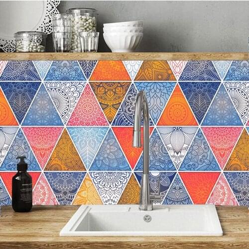 Spain style Mandala Triangles Strip Tiles Wall Stickers Bathroom Kitchen Wardrobe Door Home Decor DIY Wallpaper customed