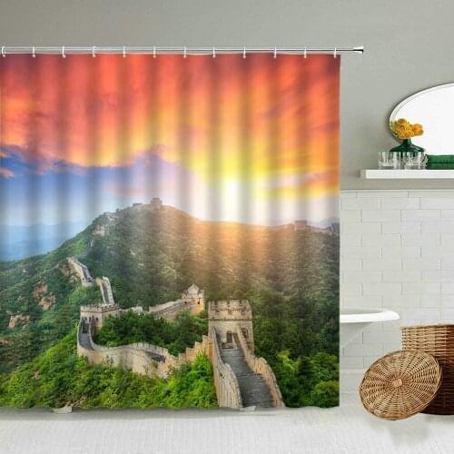 China Ancient Great Wall Ruins Scenery Waterproof Shower Curtain Scenic Mountain Natural Landscape Bathroom Blackout Curtains