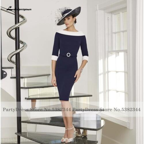 Lakshmigown Trouwjurk Plus Dize Party Dress Women Mother of the Bridal Dresses for Wedding 2021 Navy Blue Sheath Satin Gowns