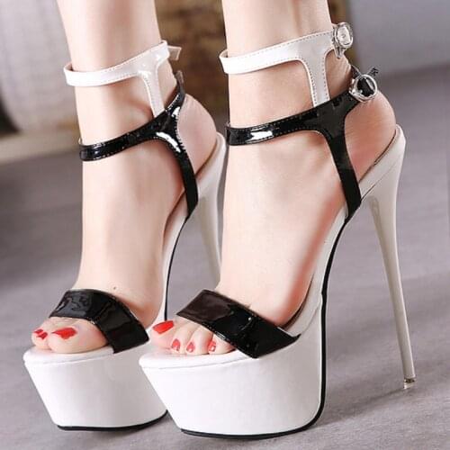 Summer Women Sandals PU Buckle Strap Thin Heels 16CM Waterproof platform High Heels Pumps Lady Sandal woman Shoes