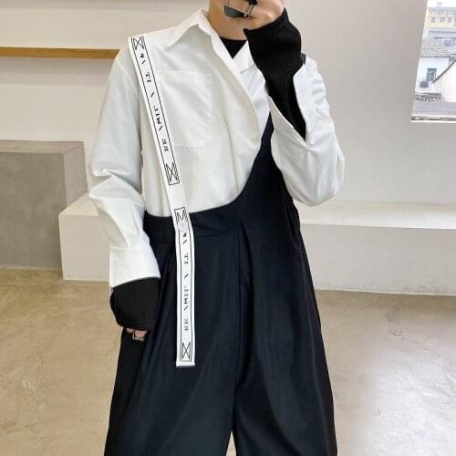 2021 Japanese streetwear hip-hop Gothic Men Strap Wide Leg Bib Pants Jumpsuit Black Overalls Trousers Stage Clothing