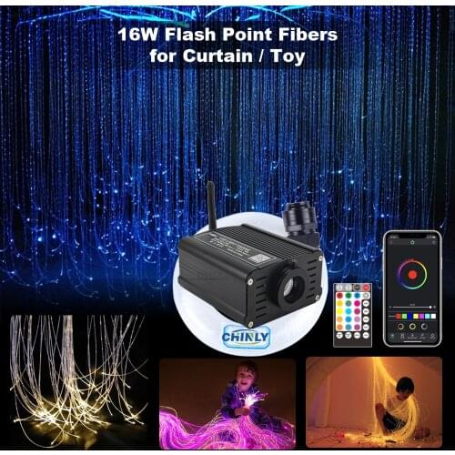 16W Bluetooth Remote Sparkle Fiber Optic Lights Kit RGBW Flash Point 3m/4meters Waterfall Sensory Lighting Decoration