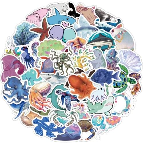 10/50pcs Cartoon Funny Blue Marine Life Sticker For Case Skateboard Guitar DIY Decoration Luggage Laptop Car Decal Toy Stickers