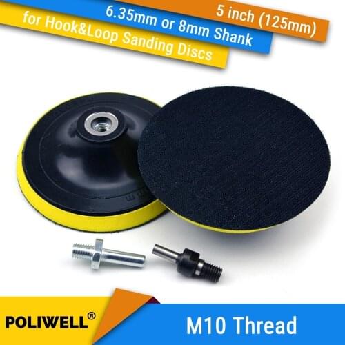 5 Inch(125mm) M10 Thread Back-up Sanding Pad + 6.35mm/8mm Shank for 5" Hook&Loop Sanding Discs, Angle Grinder Accessories