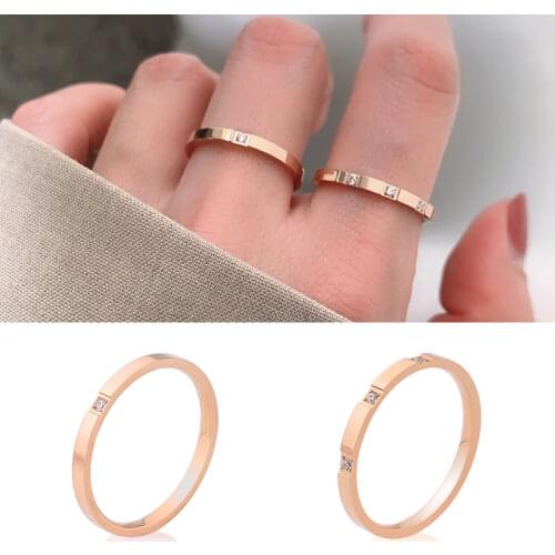 2MM thin titanium steel silver ladies ring simple fashion romantic matte rose gold finger ring classic engagement jewelry