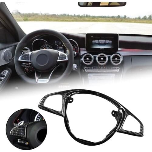 Wheel Panel Cover Waterproof Sturdy Carbon Fiber Black Steering Wheel Center Cover for Mercedes-Benz AMG W205 2015-2020