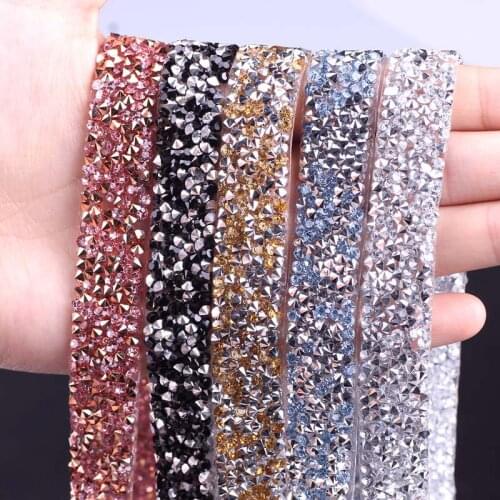 Prajna 1 Yard 1.5cm 3cm Colorful Rhinestone Trim Crystal Motif Strass Hot Fix Rhinestones Tape Applique Ribbon With Clothes Bags