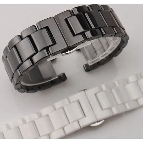 Notched Ceramic Strap 8MM 10MM 11MM 12MM 13MM Black White Butterfly Clasp Ceramic Strap Men and women Watch Band