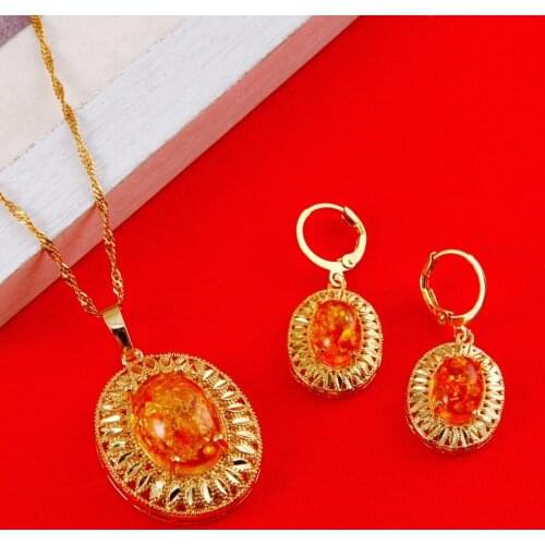 African Stone Wedding Jewelry Sets Earrings Pendant Chain For Women Unique Jewelry Engagement