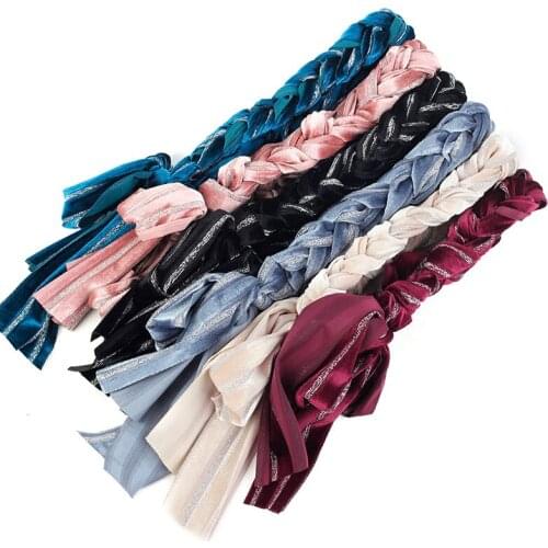 Suede Women Girls Braid Knitted Hair Fashion Head Wrap Twist Hairband Elastic Bandage Handmade Turban