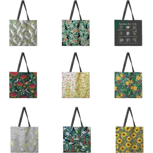 Ladies leisure tote bag plant flower printing tote bag love bird lady shoulder bag outdoor beach bag foldable shopping bag