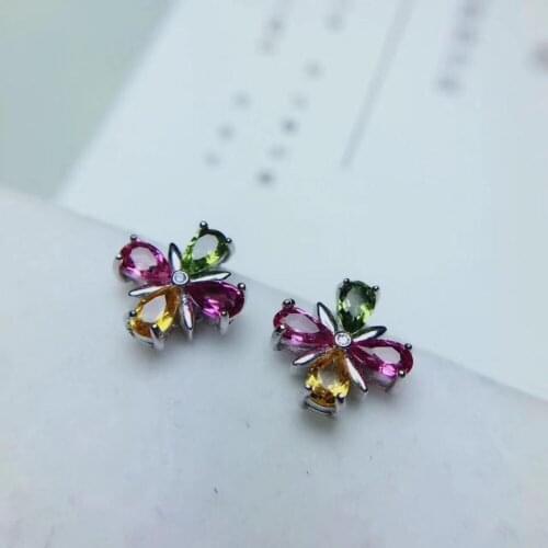 Natural Multicolor tourmaline Bohemia Clover earrings 925 silver Natural gemstone earring women fine party Earrings jewelry