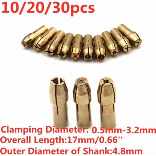 10/20/30pcs Mini Drill Chucks Adapter 0.5-3.2mm For Dremel Mini Drill Chucks Chuck Adapter Micro Collet Brass Power Rotary Tool