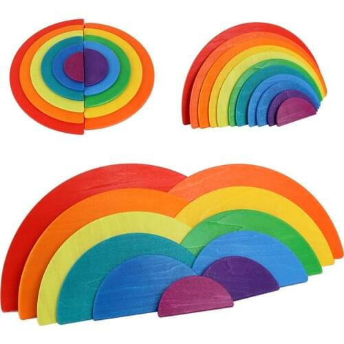 11Pcs Warm Rainbow Wooden Toy Puzzle Stacking Sorting Building Parent-child Interaction Kids Educational Montessori Toys