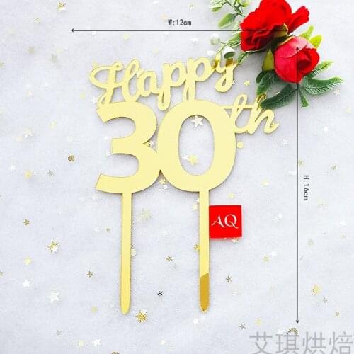 5 Pcs New Acrylic Gold Happy 17 18 21 30 40 50 60 70 80 Cake Toppers Happy Birthday Party Decoration for Anniversary Supplies